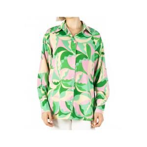 NEW BEFORE YOU COLLECTION kaleidoscope print satin button up shirt in green